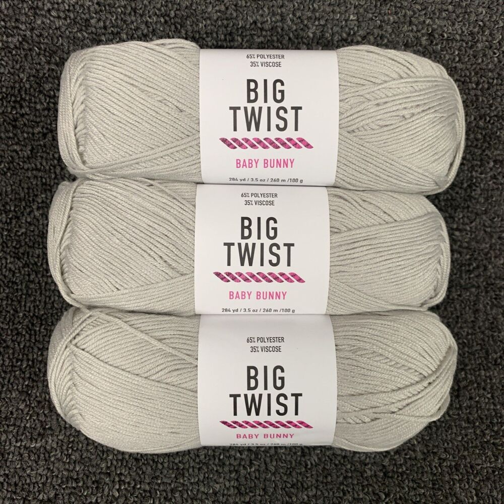 Lot Of 3 Big Twist Baby Bunny Light Gray Yarn 3.5 oz 284 yds Each New Super Fine